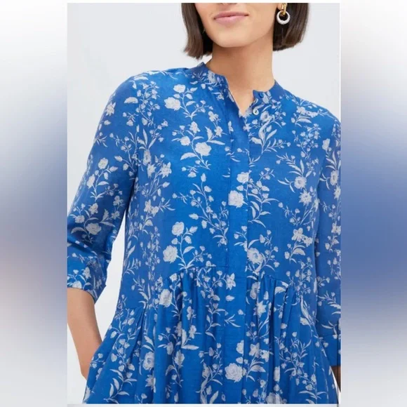 Tuckernuck Limoges Floral Royal Shirt Dress Medium - Picture 4 of 14